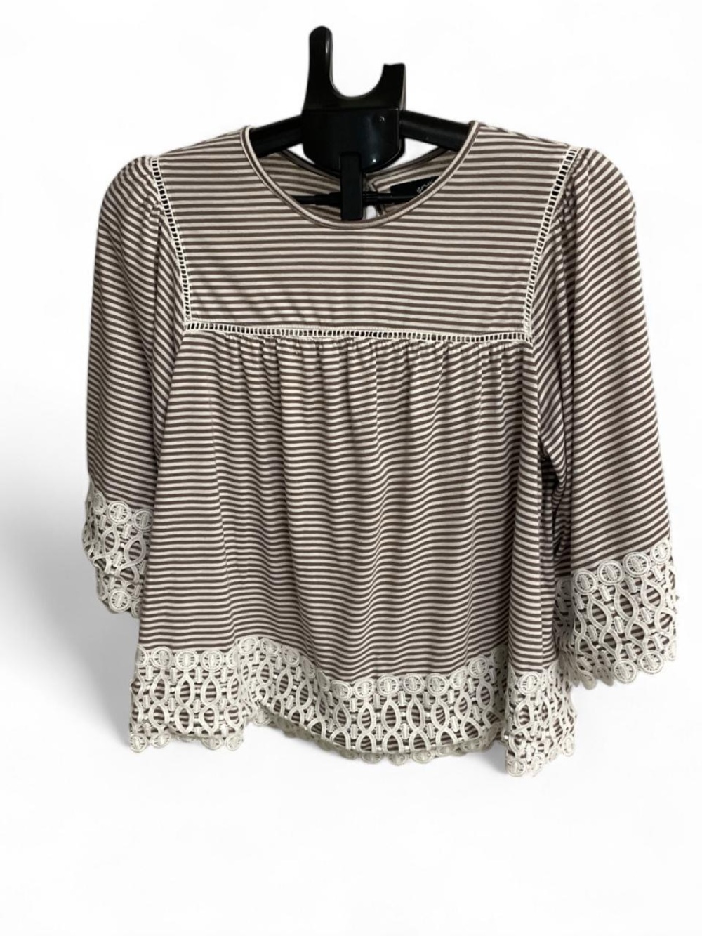 GNW Brown and White Striped Lace-Trim Tunic